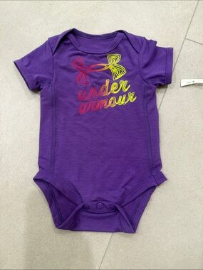 Under Armour Purple Short-Sleeve Baby Bodysuit onesie with Neon Logo